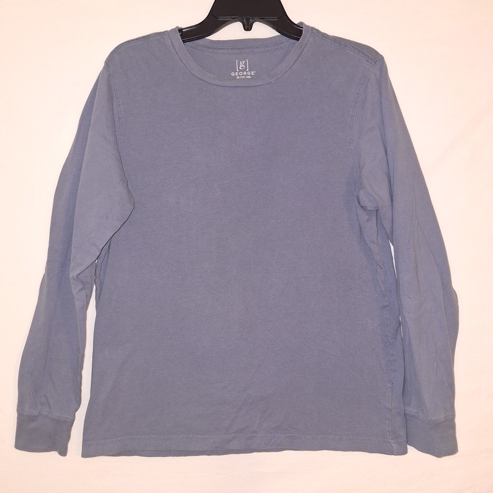 George Long Sleeve Crewneck T-shirt Light Blue Periwinkle Men's 100% Cotton M